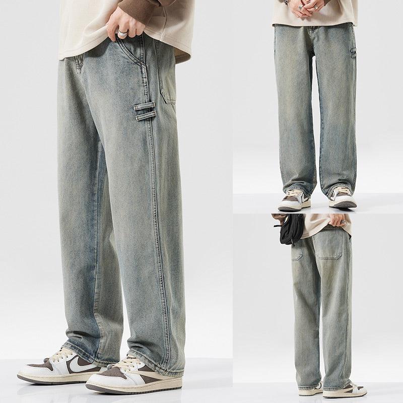 Washed Loose Straight Retro Jeans