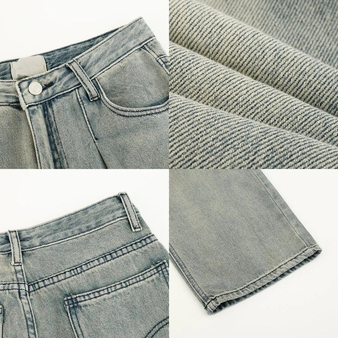 Washed Retro Blue Casual Straight Jeans