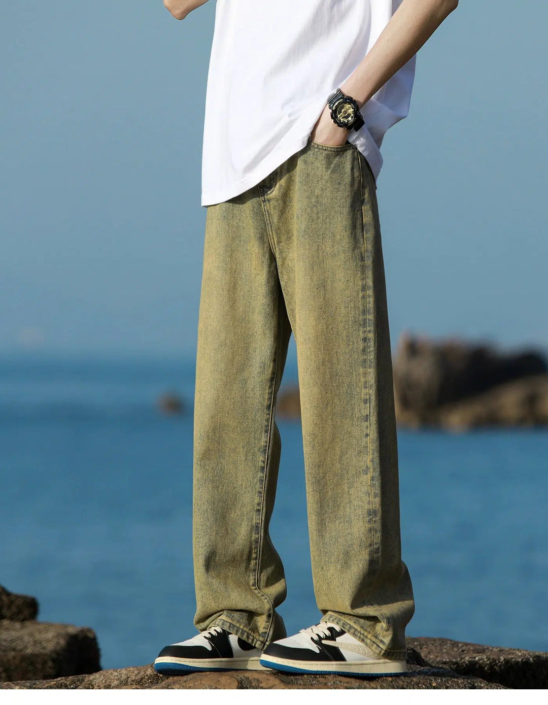 Washed Retro Casual Straight Pants