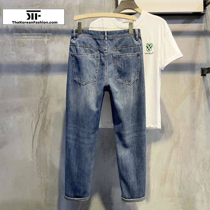 Washed Retro Straight Jeans