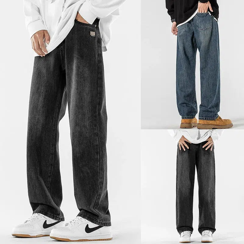 Washed Retro Straight-leg Jeans