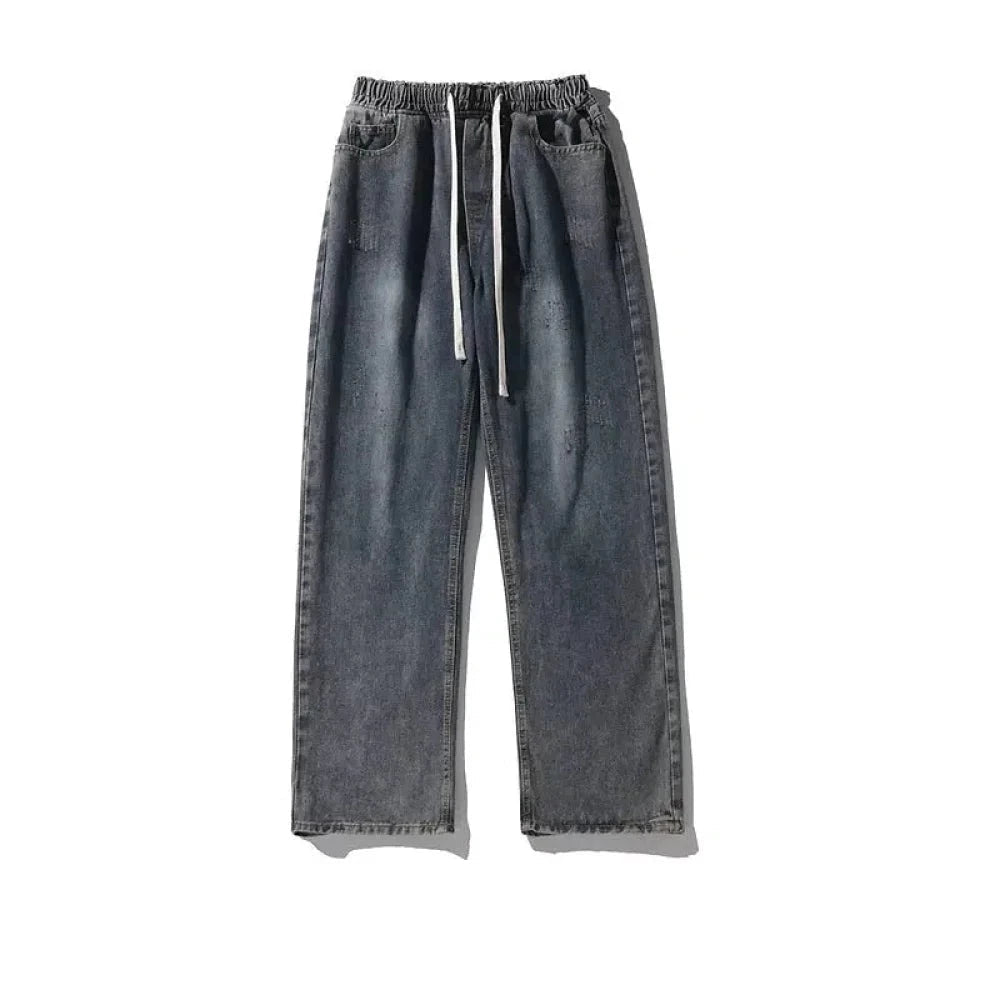 Washed Straight Elastic Waist Jeans