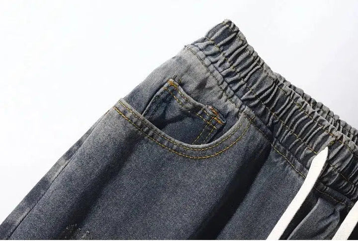 Washed Straight Elastic Waist Jeans