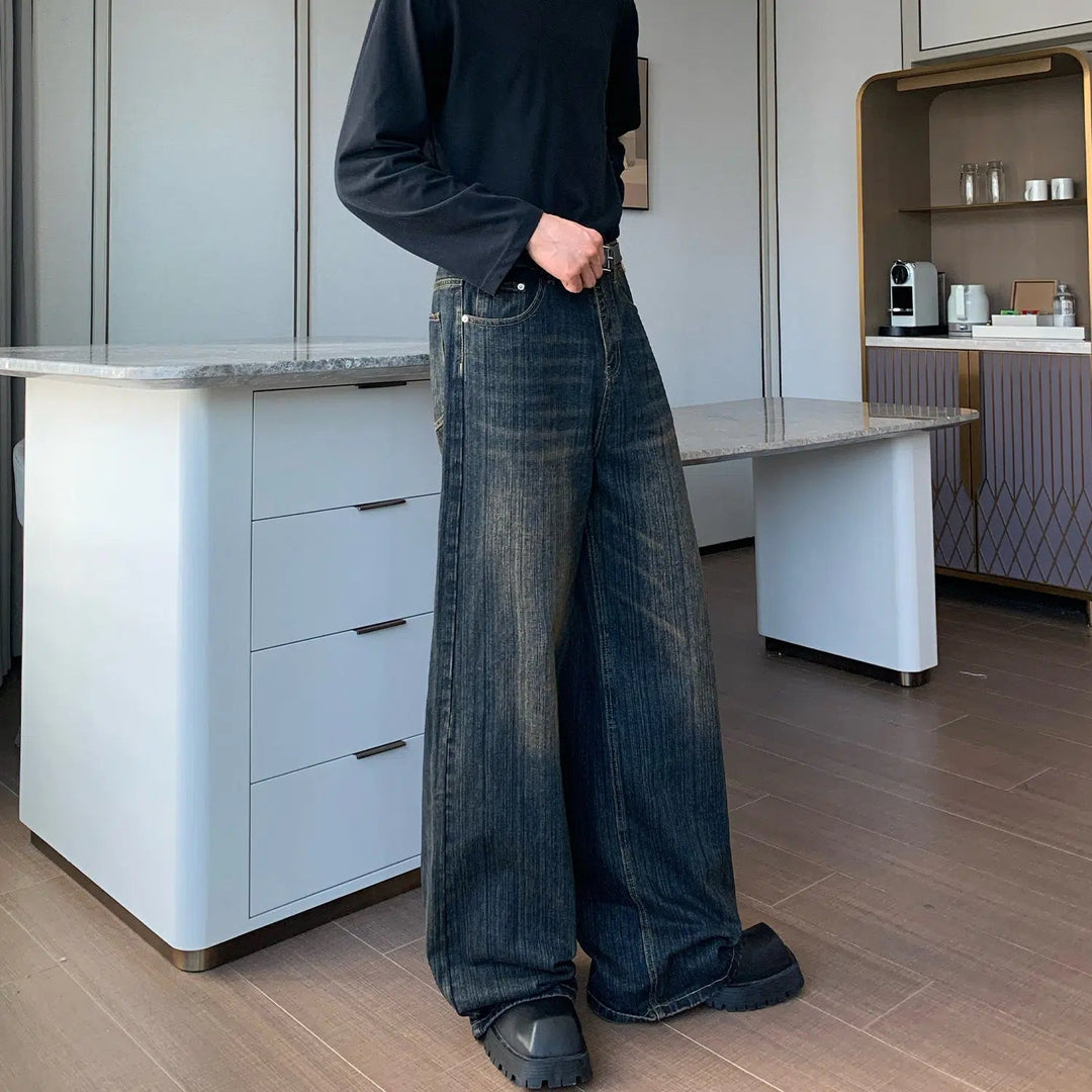 Washed Straight-leg Wide-leg Jeans