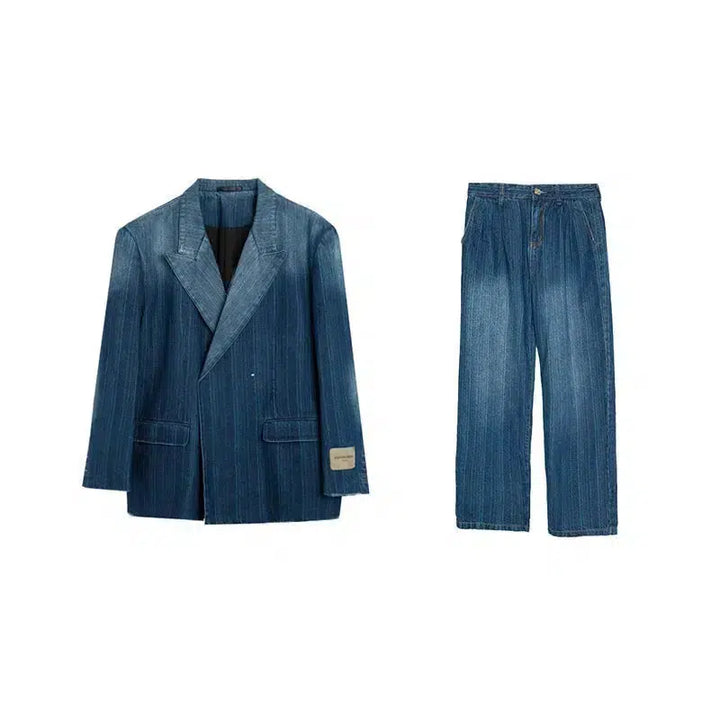 Washed Striped Loose Denim Suit