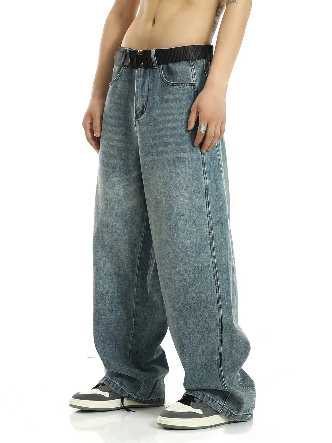 Washed Wide-leg Denim Pants