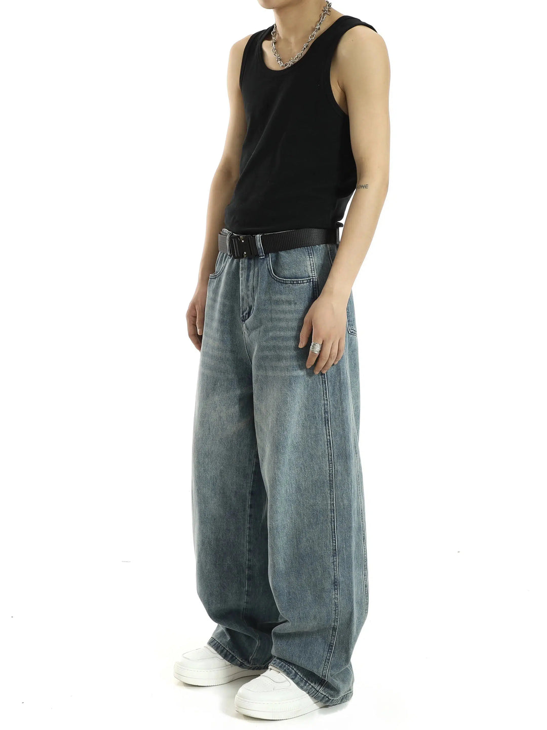 Washed Wide-leg Denim Pants