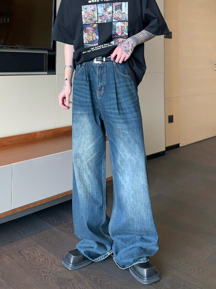 Washed Wide-leg Mopping Jeans