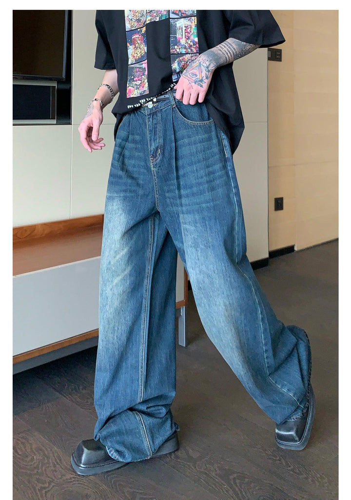 Washed Wide-leg Mopping Jeans