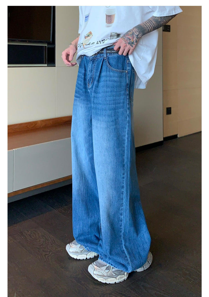 Washed Wide-leg Mopping Jeans