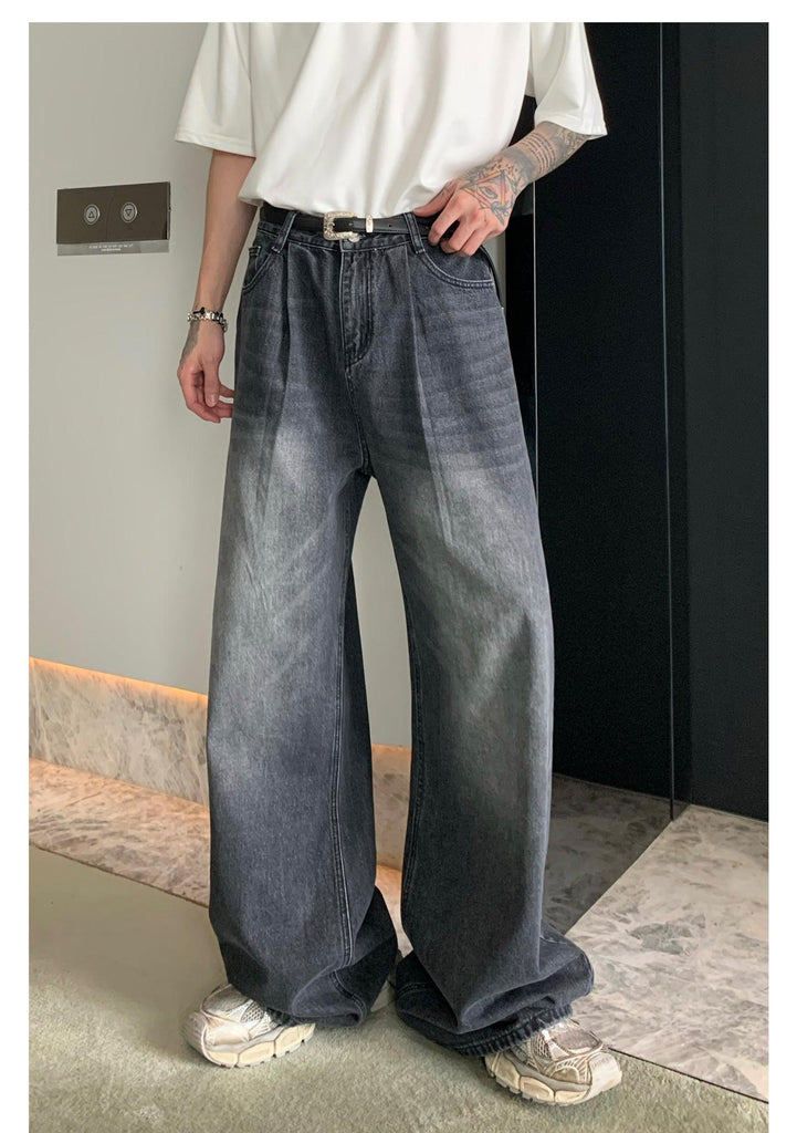 Women's Korean Wide Leg Jeans Relaxed Fit Stitching Mopping