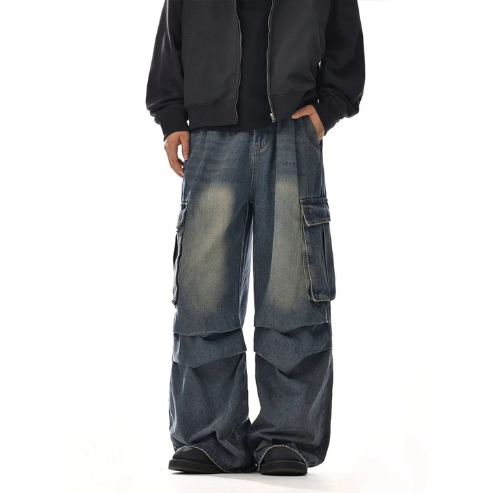 Multi-pocket Pleated Denim Pants