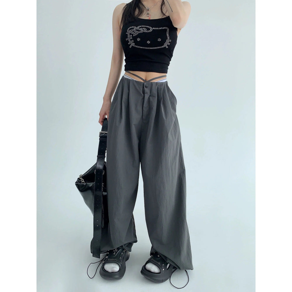 Wide-Leg Casual Drawstring Pants