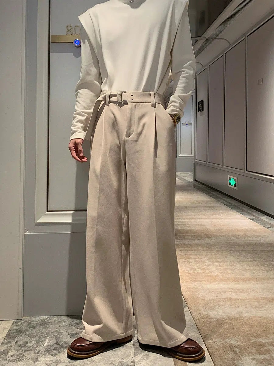 Straight Wide-leg Pants with Belt