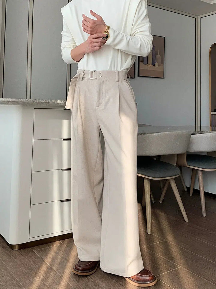 Straight Wide-leg Pants with Belt