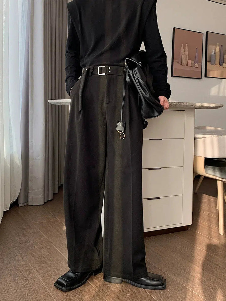 Straight Wide-leg Pants with Belt