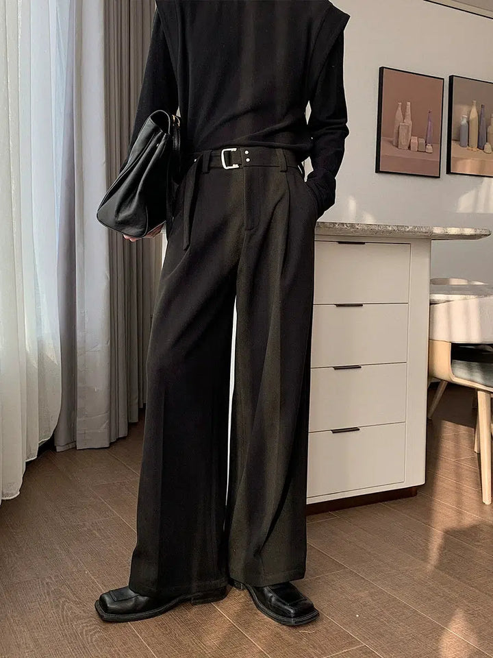 Straight Wide-leg Pants with Belt