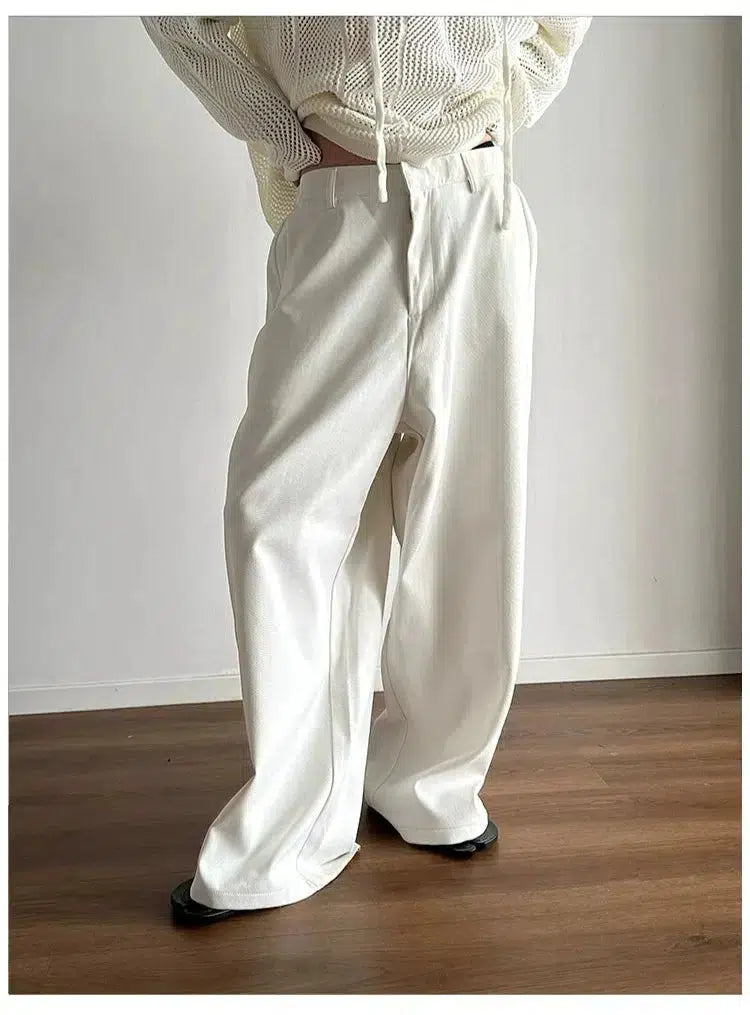 Wide-Leg Casual Pants with Semi-Elastic Waist