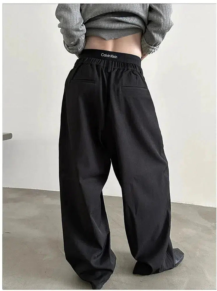 Wide-Leg Casual Pants with Semi-Elastic Waist