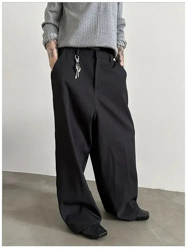 Wide-Leg Casual Pants with Semi-Elastic Waist