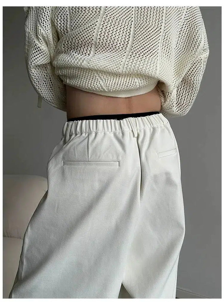 Wide-Leg Casual Pants with Semi-Elastic Waist