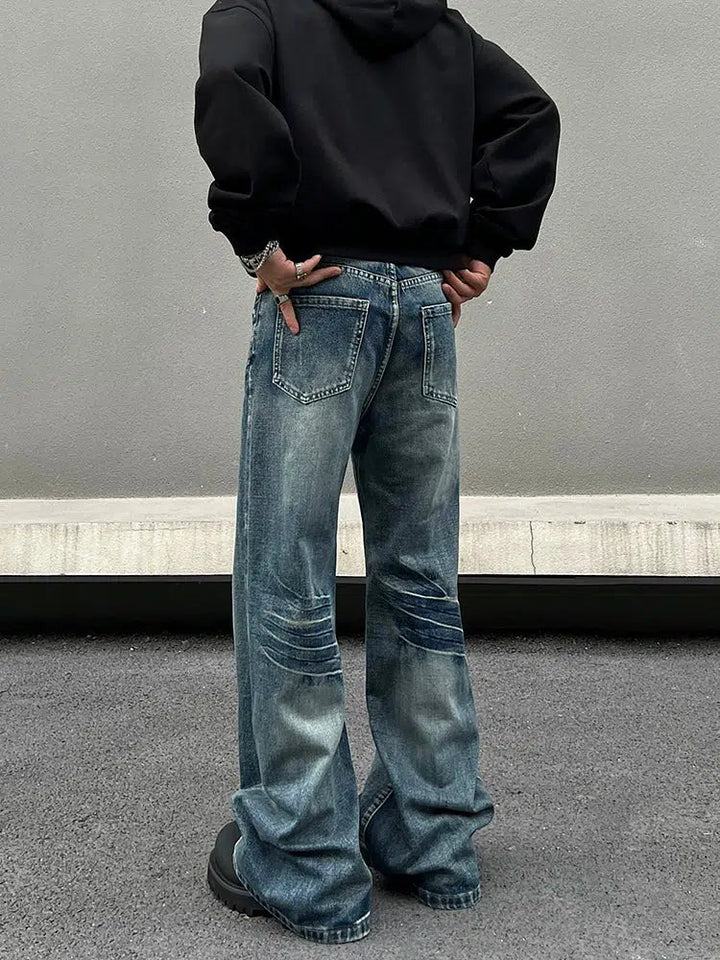 Washed Wide-Leg Denim Pants