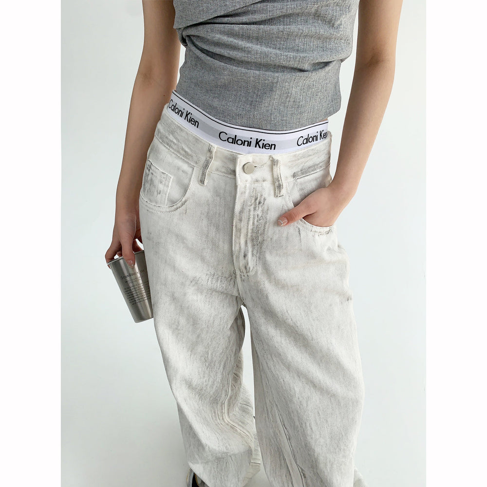 White Wide-Leg Denim Pants