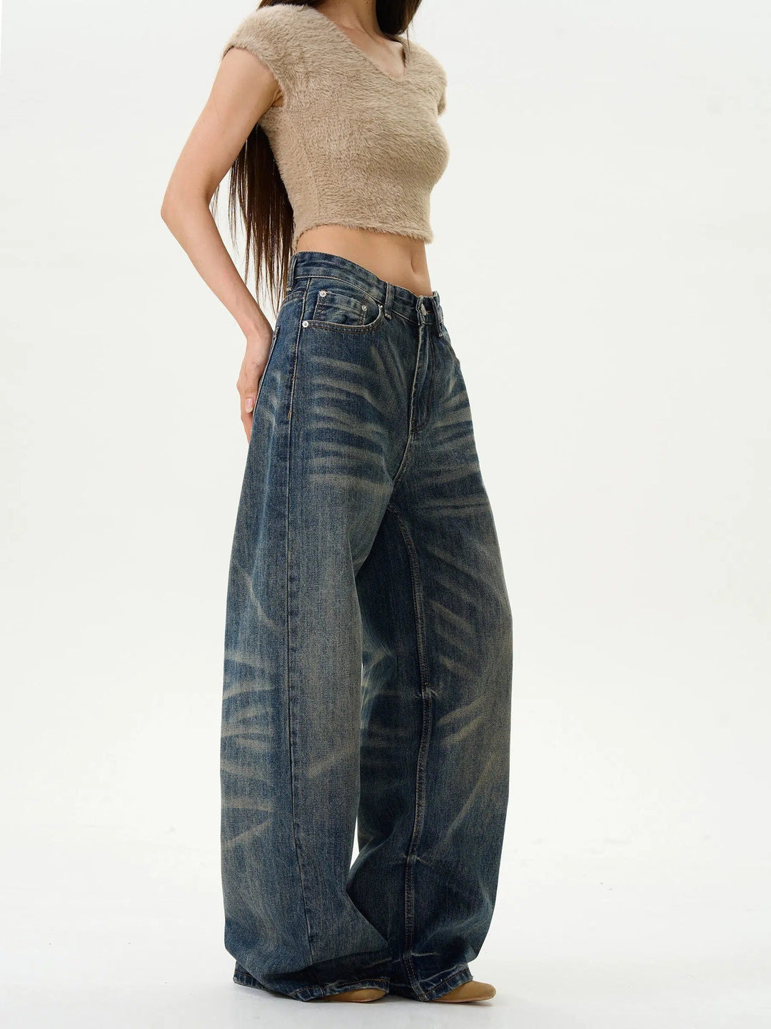 Cat Whisker Wide-Leg Denim Pants