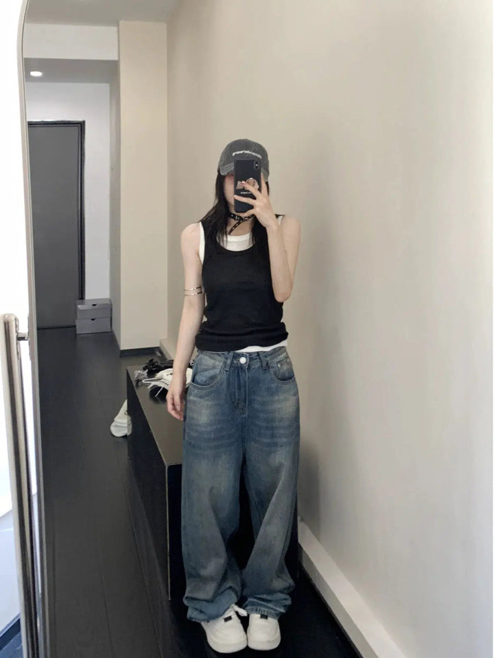 Wide-Leg Denim Pants