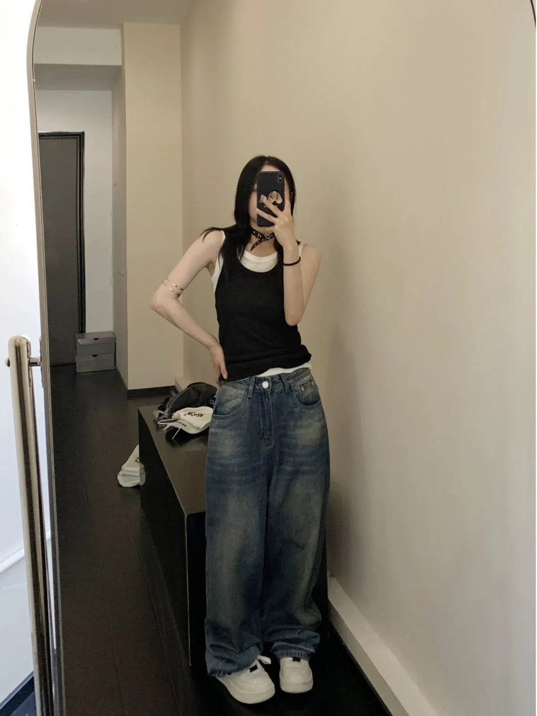 Wide-Leg Denim Pants