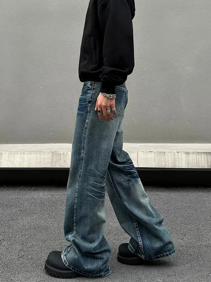 Washed Wide-Leg Denim Pants