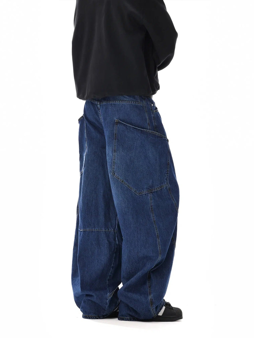 Wide-Leg Denim Pants with Cargo Pockets