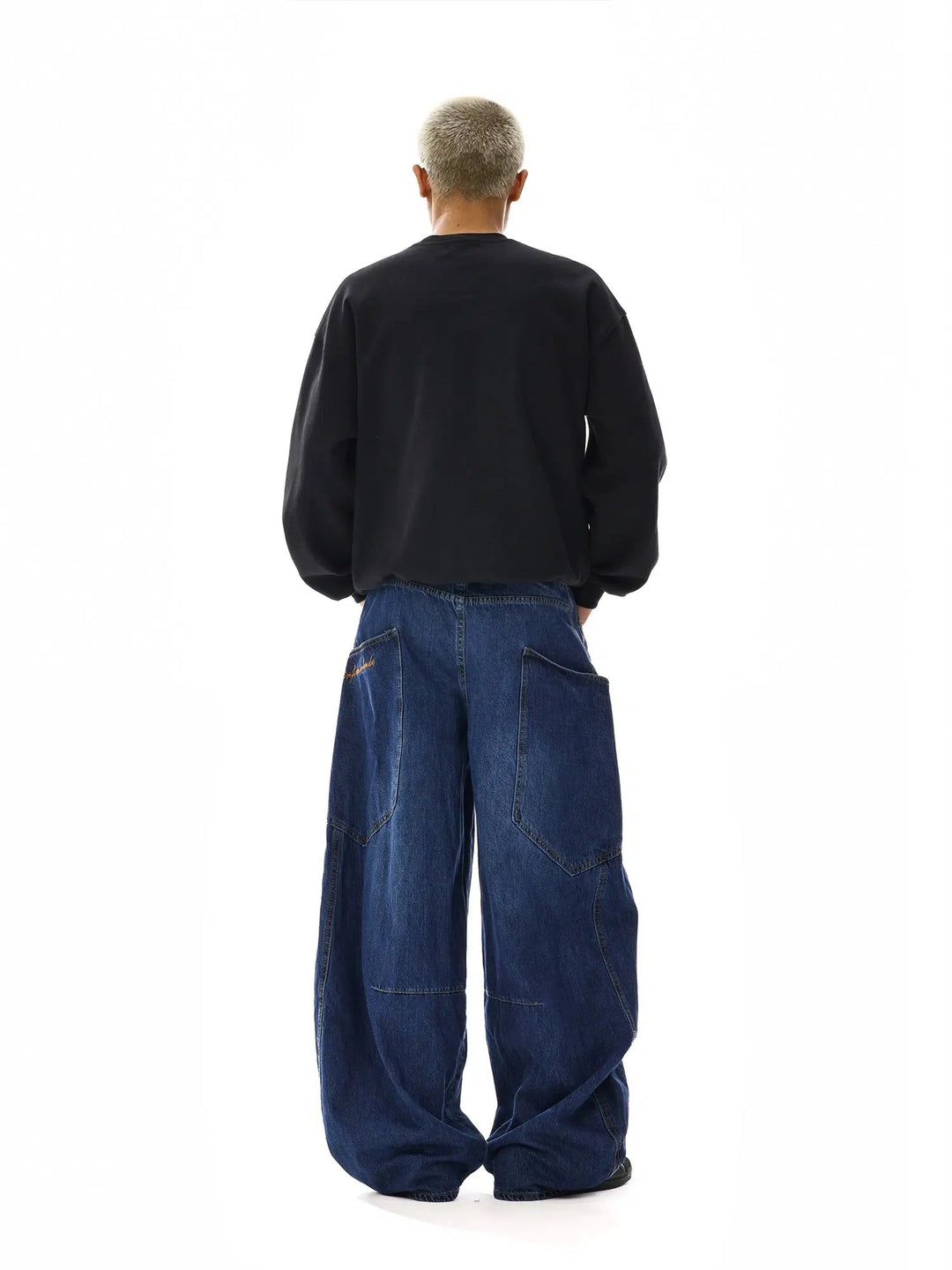 Wide-Leg Denim Pants with Cargo Pockets