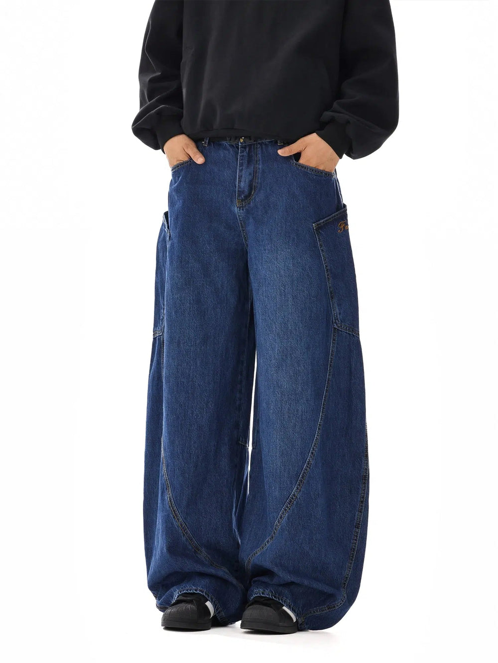 Wide-Leg Denim Pants with Cargo Pockets