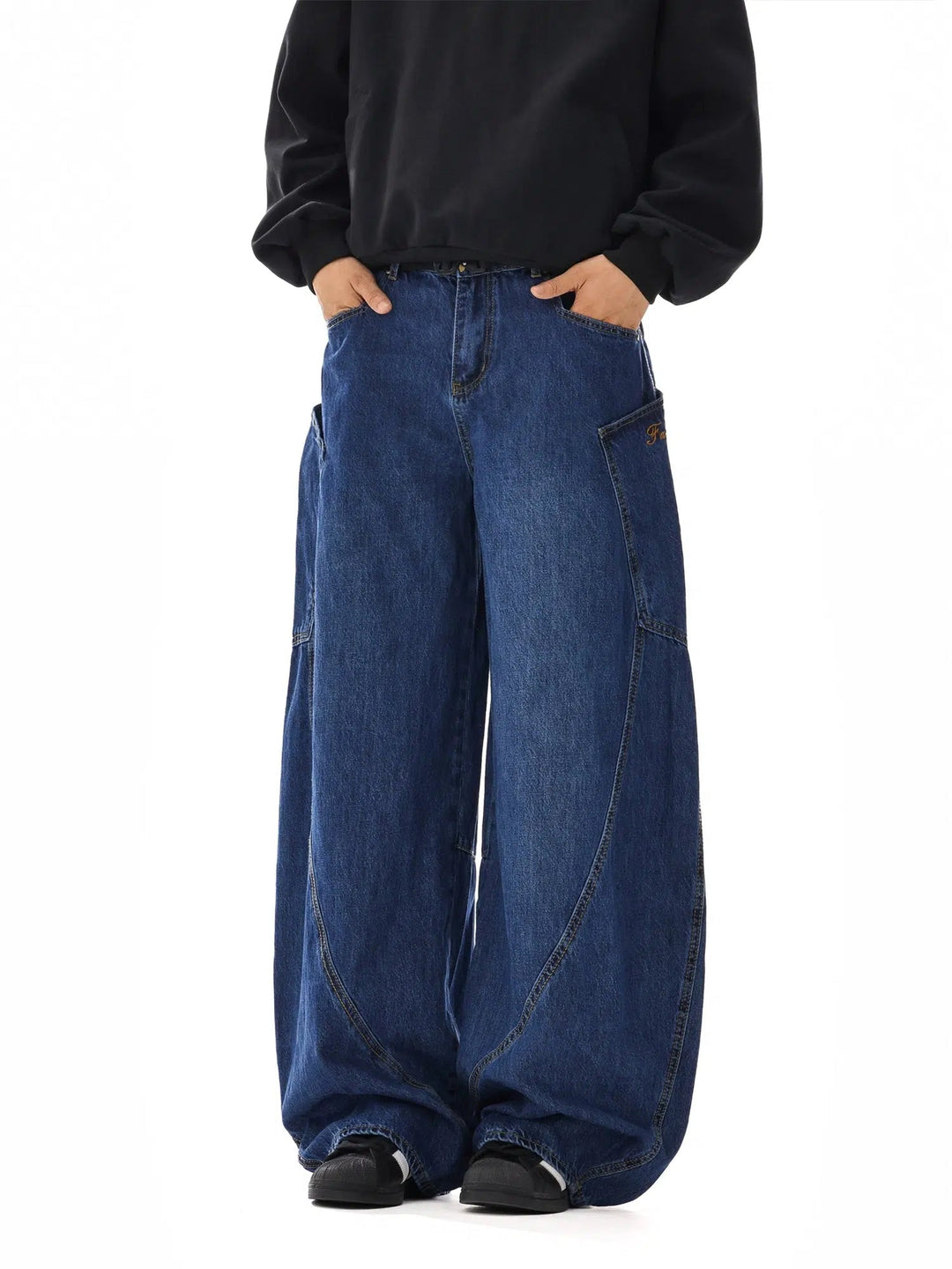 Wide-Leg Denim Pants with Cargo Pockets