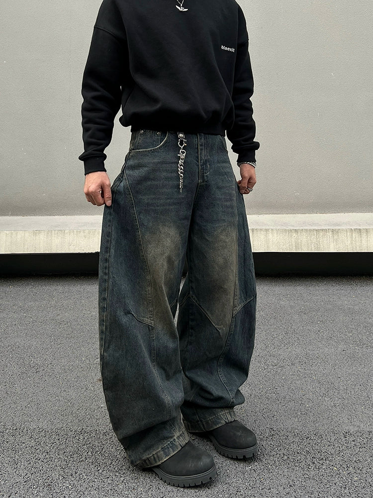 Washed Wide-Leg Denim Pants