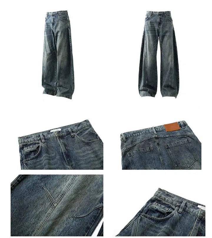 Washed Wide-Leg Denim Pants