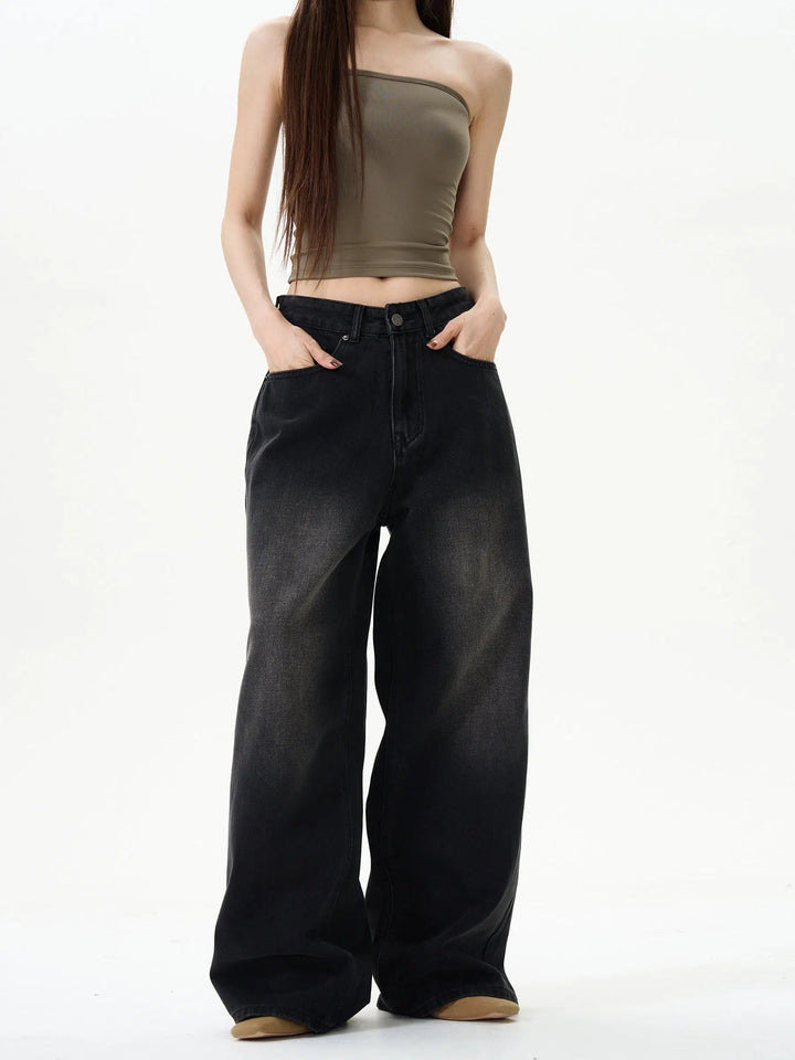 Black Wide-Leg Denim Pants