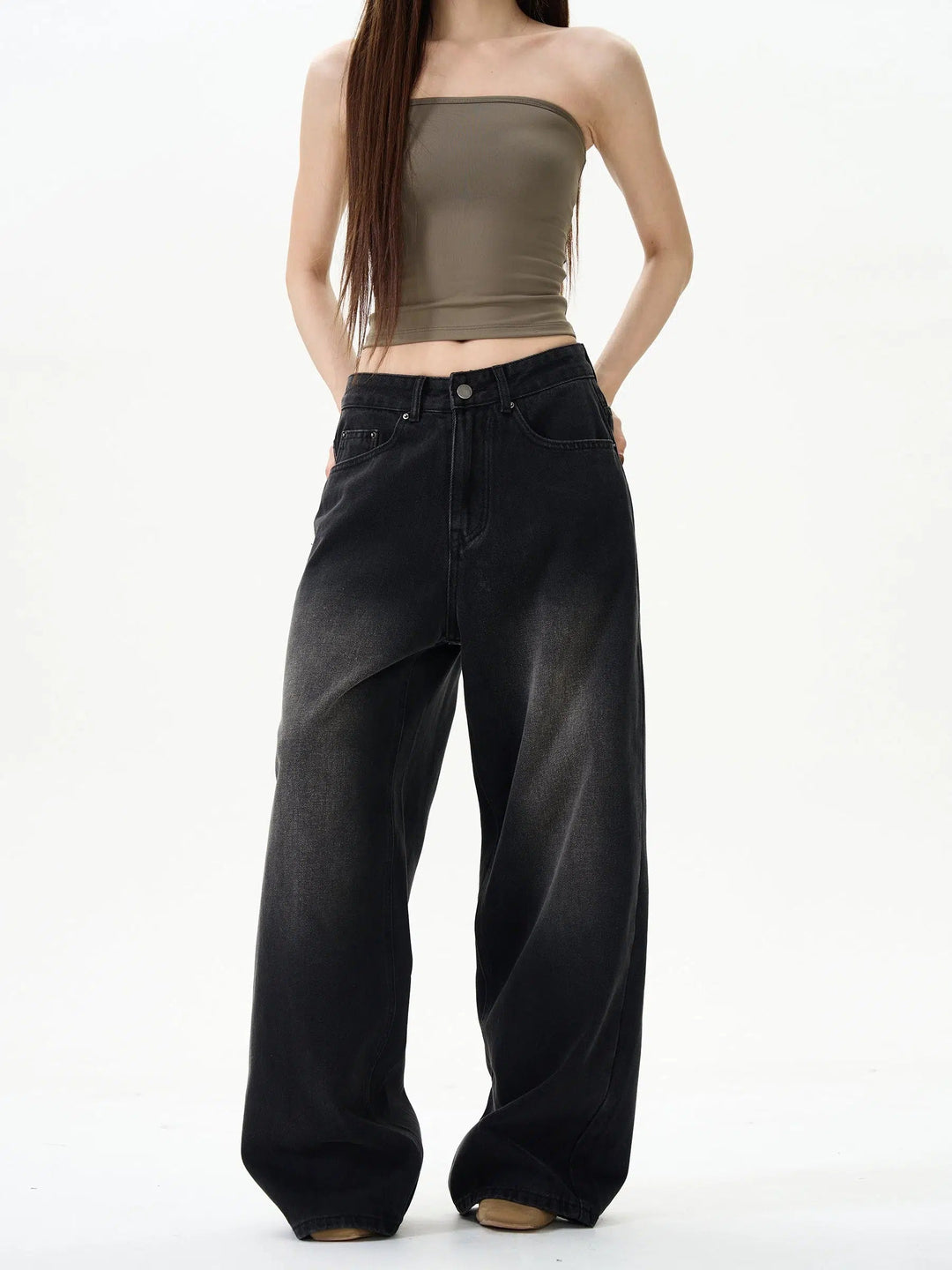 Black Wide-Leg Denim Pants