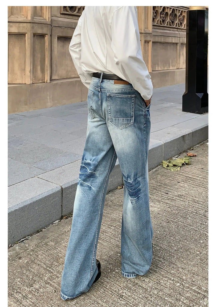 Wide-Leg Distressed Denim Pants