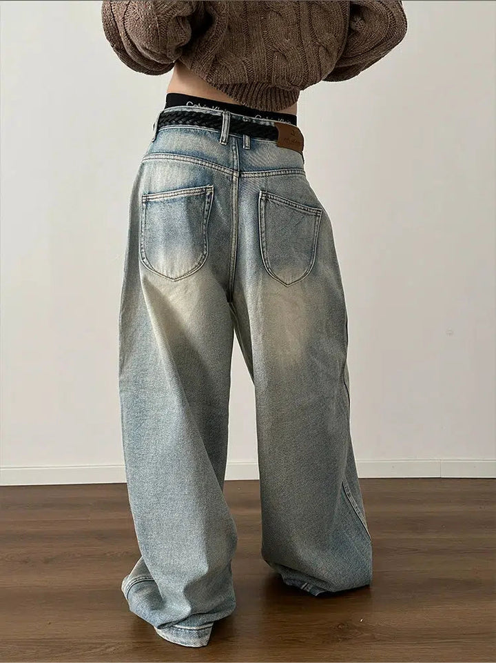 Wide Leg Distressed Denim Pants