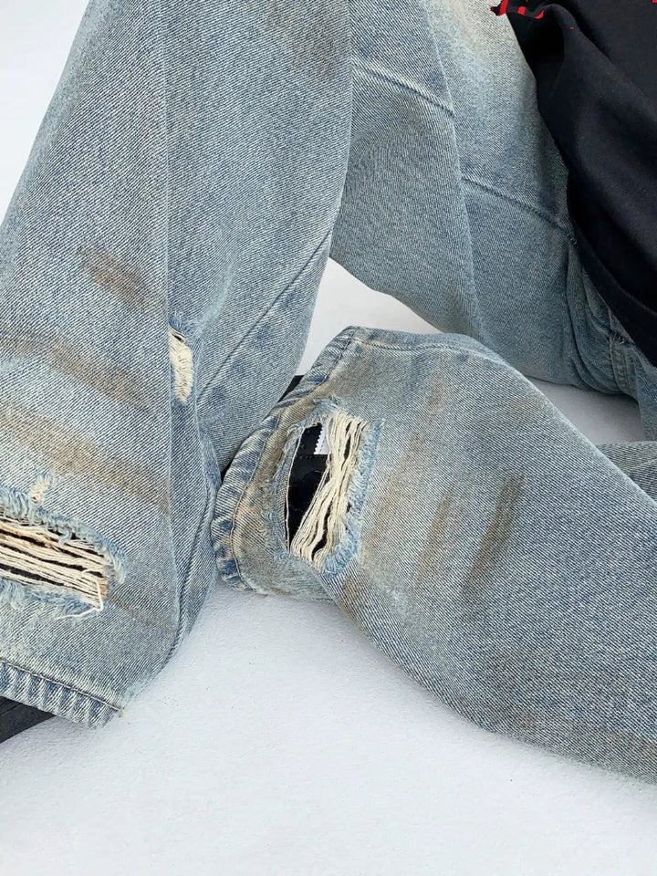 Wide Leg Distressed Denim Pants