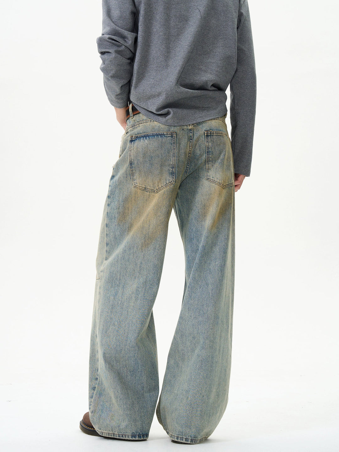 Wide-Leg Distressed Denim Pants