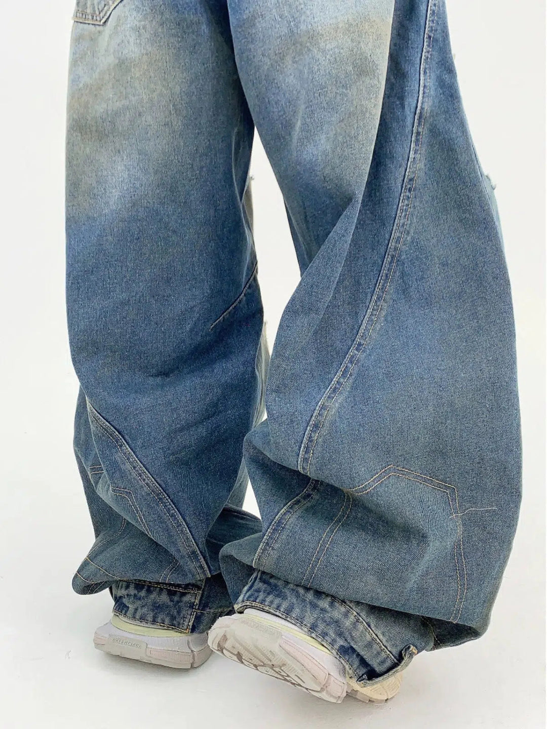 Wide-Leg Distressed Denim Pants