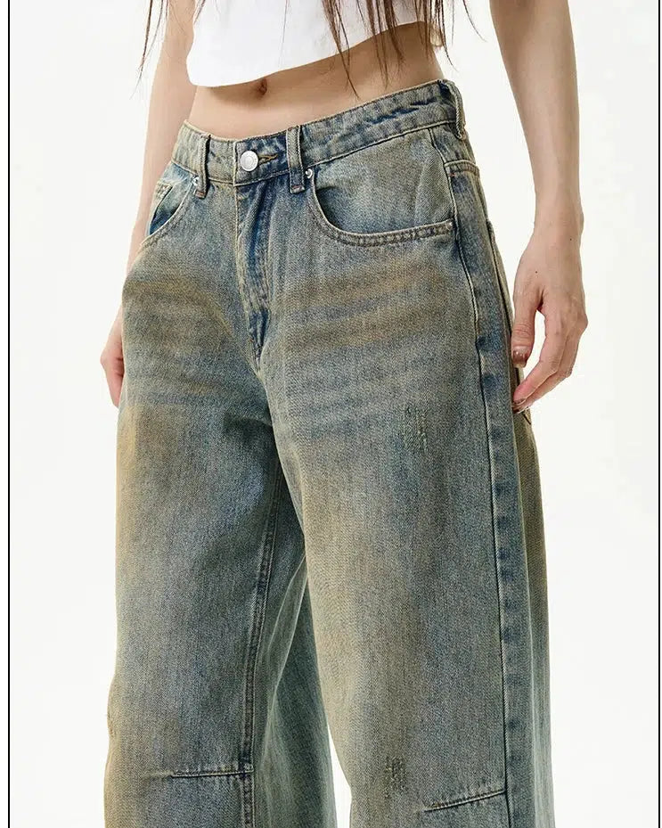 Wide-Leg Distressed Denim Pants