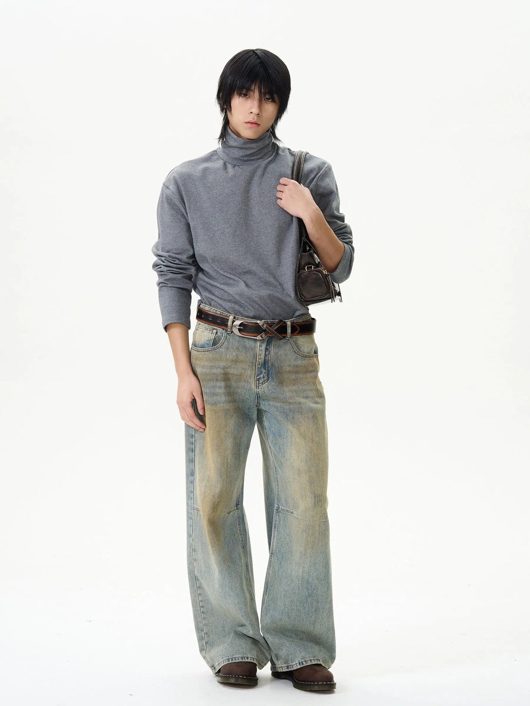 Wide-Leg Distressed Denim Pants