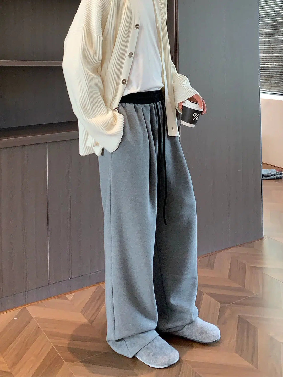 Wide-Leg Drawstring Casual Pants