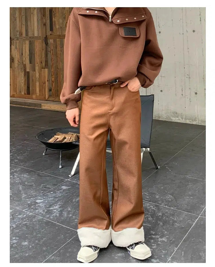 Wide-Leg Fleece-Lined Casual Pants