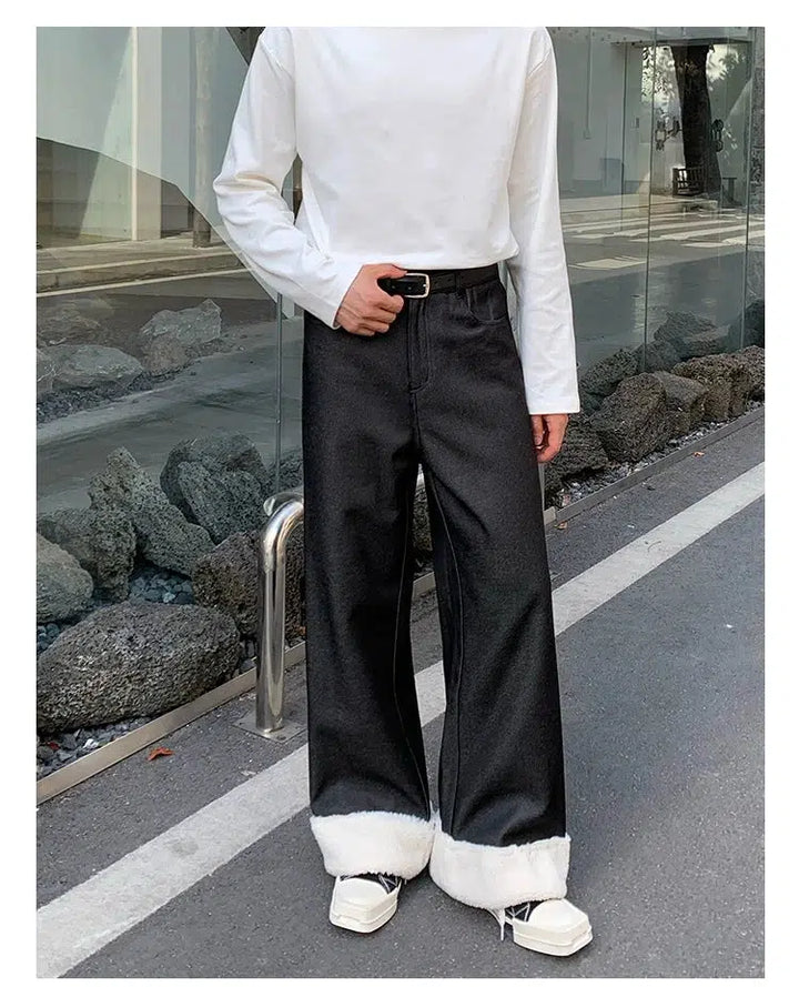 Wide-Leg Fleece-Lined Casual Pants