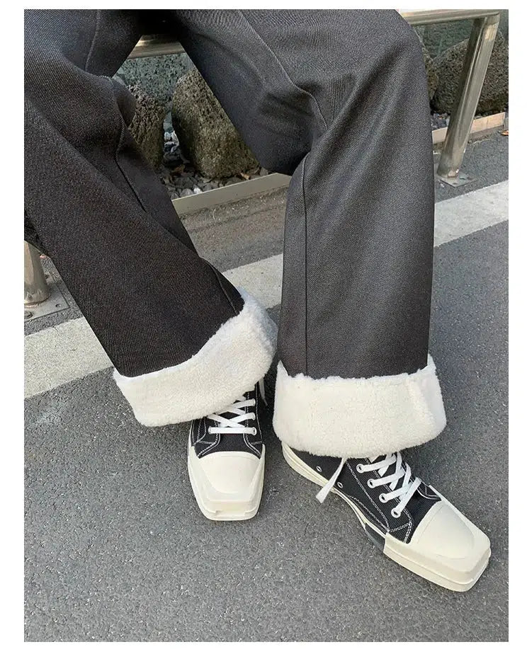 Wide-Leg Fleece-Lined Casual Pants